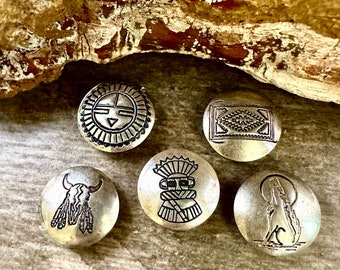 Vintage Sterling Silver Southwestern Navajo Zuni Button Covers Set of Five