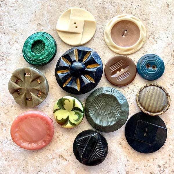 Lot of 13 Vintage Celluloid & Plastic Buttons