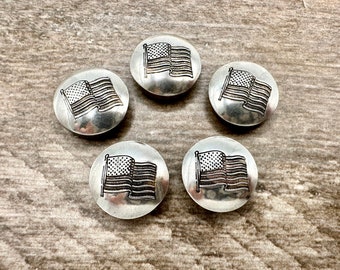 Set of five vintage sterling silver American Flag button covers