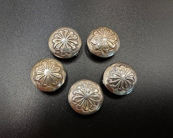 Vintage Sterling Silver Southwestern stamped flower Button Covers Set of Five