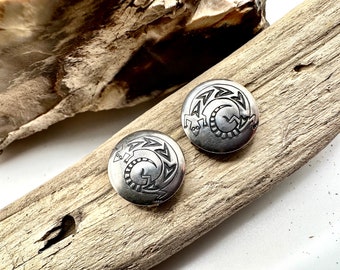 Vintage Sterling Silver Zuni ‘Man in the Maze’ Button Covers Set of Two