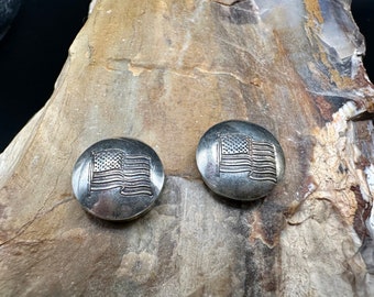 Vintage sterling  silver American Flag shirt button or cuff button covers
