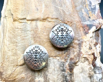 Sterling Silver Southwestern Aztec design shirt button or cover button covers