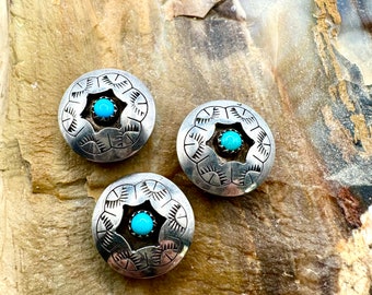 Vintage set of three Southwestern Native American Sterling Silver & Turquoise Shadow box Button Covers