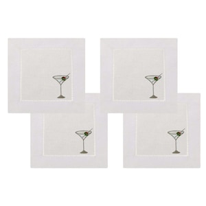 Set of 4 Embroidered linen Cocktail Napkins | Martini