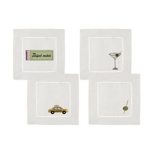 Embroidered Linen Cocktail Napkins - New York Night Out Set of 4