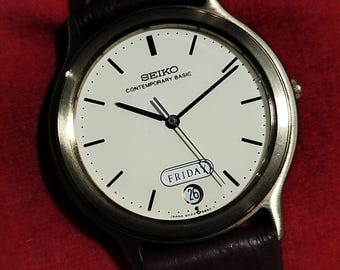 時計 SEIKO CONTEMPORARY BASIC Vintage Seiko Contemporary Basic 5H23 7090 Day Date Men
