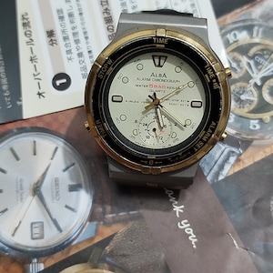 Vintage Rare Seiko Alba V600 6130 Alarm Dual Time Chronograph JUNE 1998 JDM