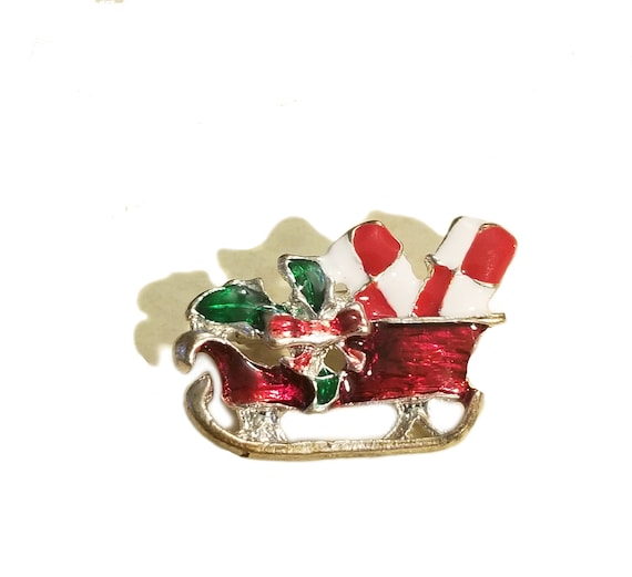Vintage Christmas Sleigh Pin, Adorable Christmas … - image 1