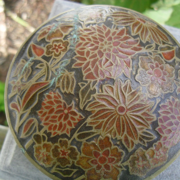 Vintage Cloisonne Brass Jar