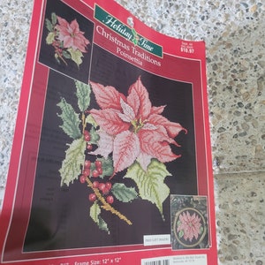 Holiday Time Christmas Traditions Poinsettia Counted Cross Stich Kit