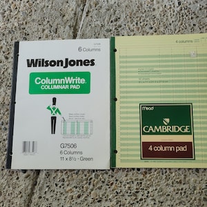 Blocs de papel de contabilidad Hojas de análisis de papel de contabilidad verde Mead Cambridge Bloc de 4 columnas y hojas de 6 columnas Wilson Jones