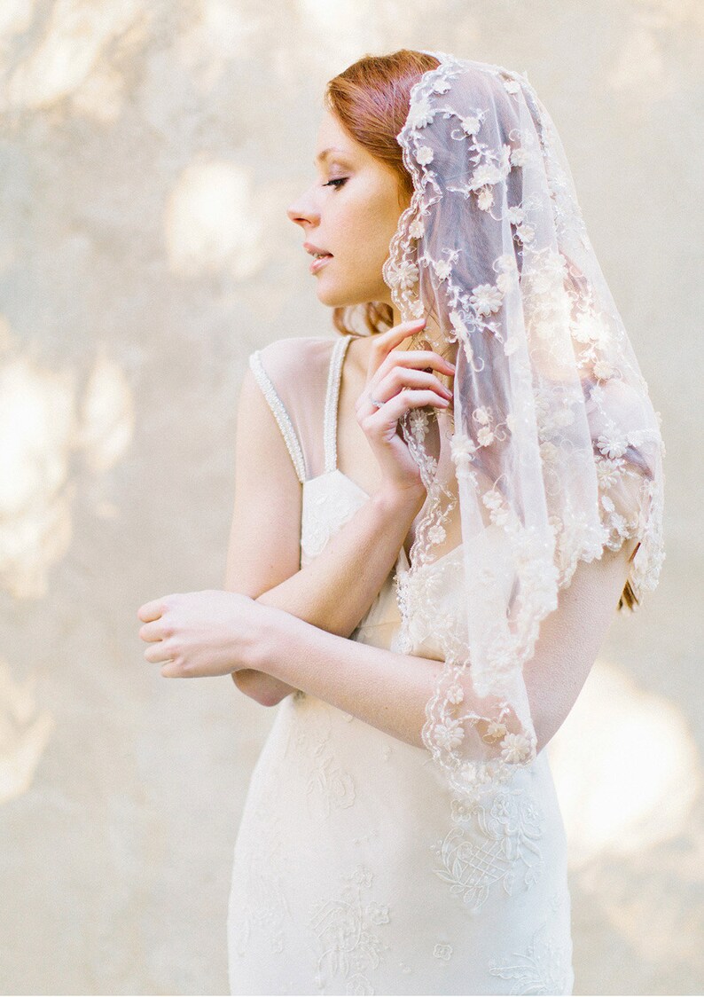 Bridal Veil Wedding Veil Blush Pink Floral beaded veil | Etsy