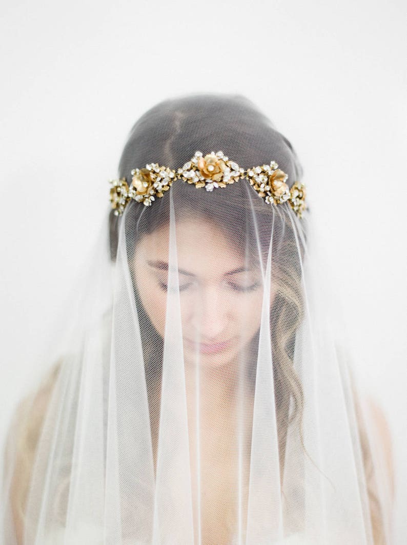 Crystal Vintage Bridal Wedding Headband Gold Crystal Floral Etsy