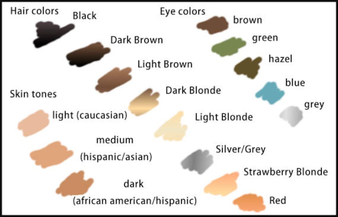 Hair Color Styles Skin Tones and Eye Colors for Custom Etsy