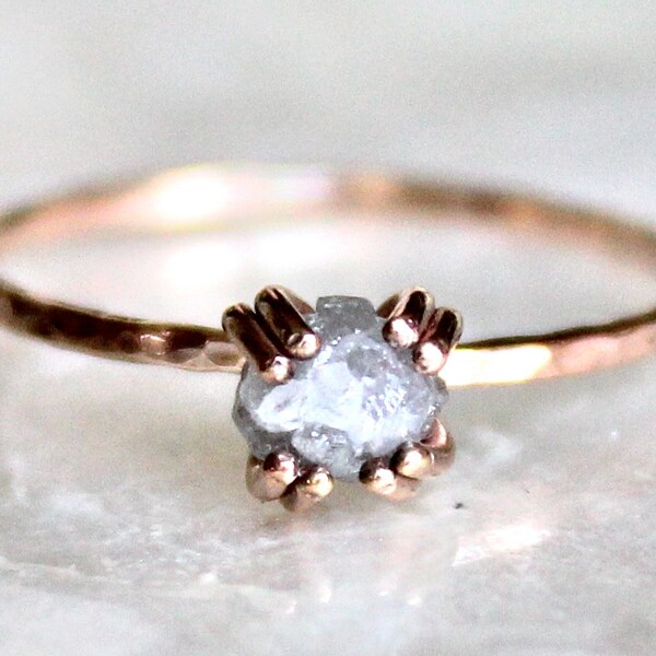 Gray Raw Rough Diamond and Sterling Silver, 14kt Yellow, or Rose Gold Fill Ring - Promise, Wedding, Engagement Ring - Eco Friendly