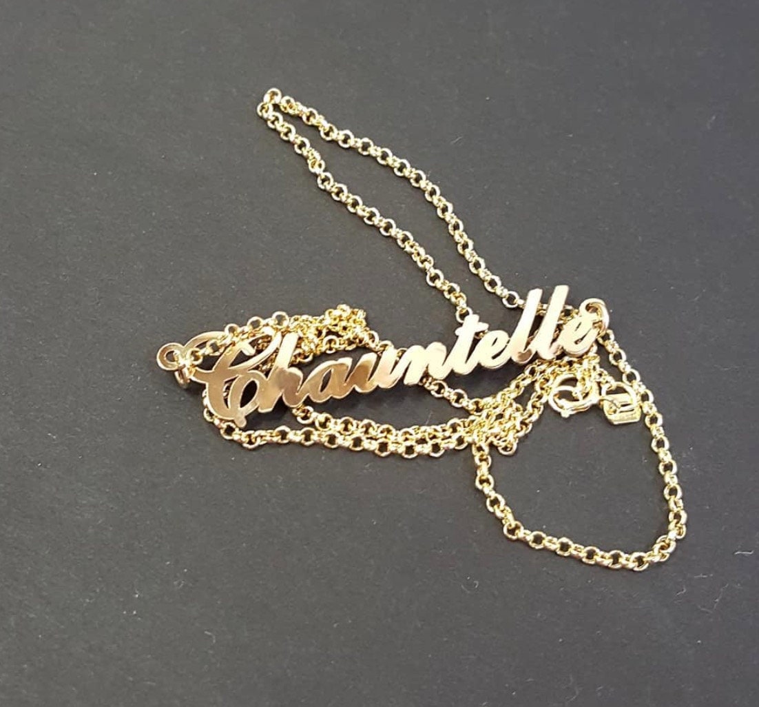 Solid 14k Gold Name Necklace Double Thick Name Plate Thicker Etsy