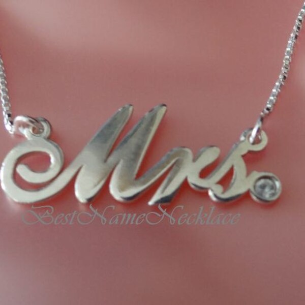 Mrs Necklace Bride's Necklace, Mrs Silver and Swarovski Element Necklace, Wedding Gift Mrs. Necklace