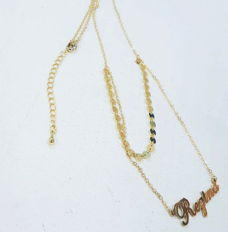 Double Layer Name Necklace Gold Layers Necklace Layering Name Necklace Double Necklace Moon And Star