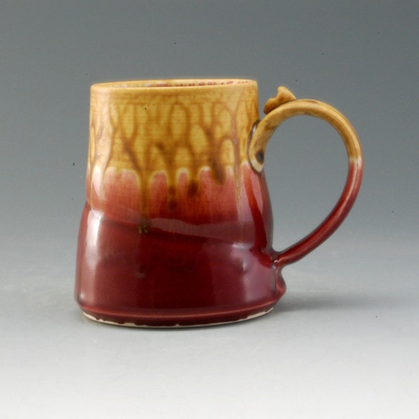 Pottery Mug Cranberry red and golden brown handmade porcelain by Mark Hudak