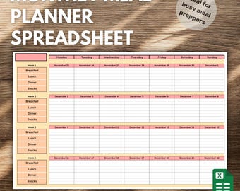 Monthly Meal Planner: Google Sheets, Weekly Menu (Digital Download)