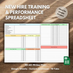 New Hire Training & Performance Goal Setting - New Hire Training - 30 60 90 Day Onboarding Checklist - HR Templates - Employee Development