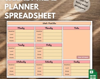 Weekly Meal Planner: Google Sheets Template (Digital Download)