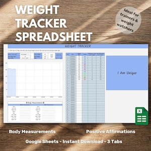 Weight Loss Tracker, Google Sheets Template For Daily Weigh-in and Body Measurement Log Spreadsheet