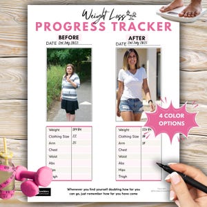Before and After Weight Loss Progress Tracker, Photo Log, Picture Tracker, Body Transformation Printable, Body Measurement Journal, Download