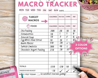 Daily Macro Tracker For Weight Loss, Minimalistic Food Log, Calorie Tracker, Printable PDF ,A4/A5/Letter/Half Size/JPEG, Editable Template