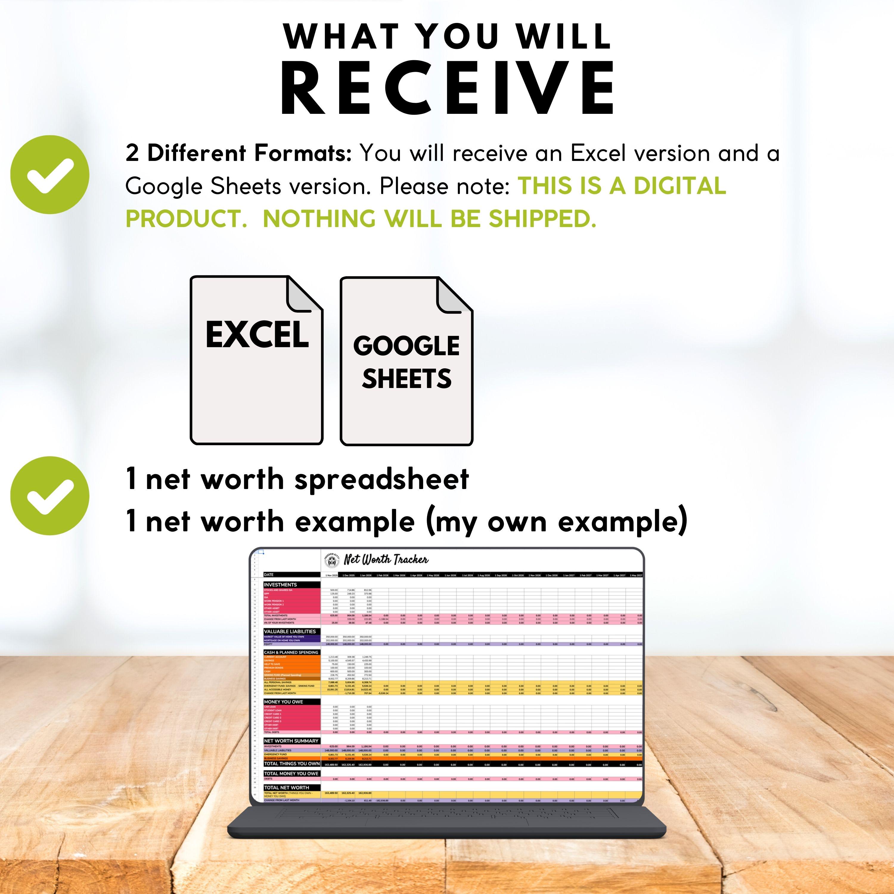 Net Worth Tracker Google Sheets Excel Spreadsheet Investments Equity ...