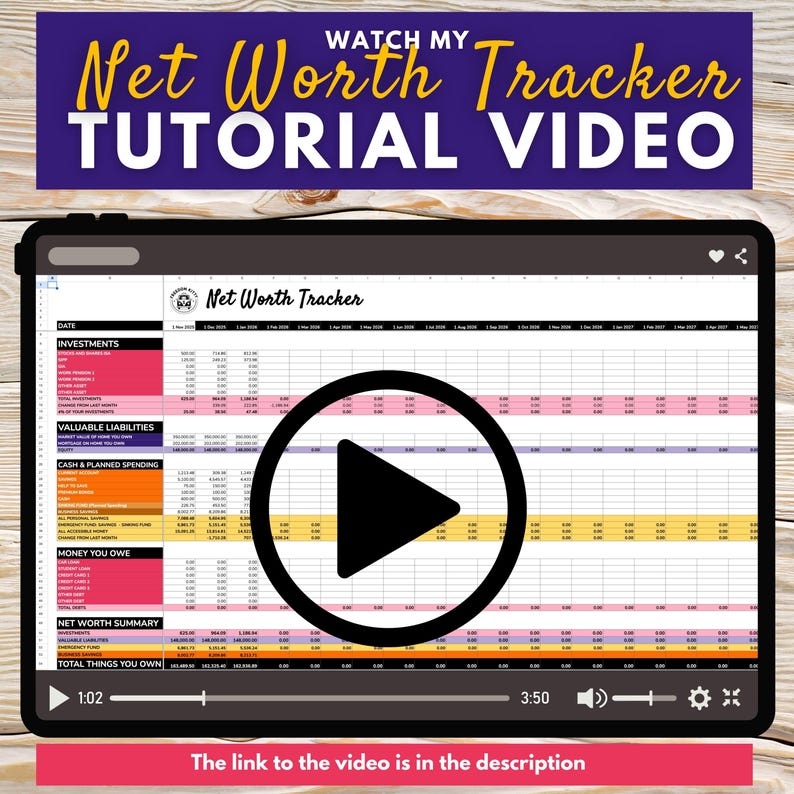 Net Worth Tracker Google Sheets Excel Spreadsheet Investments Equity ...
