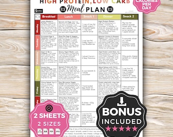 High Protein Low Carb Meal Plan, 7 Day Low Carb High Protein Diet For Weight Loss, 1200 Calorie Meal Plan, 35 Easy High Protein Recipes PDF