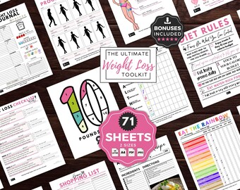 Weight Loss Journey Journal, Weight Loss Planner Printable, Weight Loss Tracker PDF, Fitness Planner, Meal & Food Diary, Grocery List