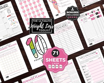 Weight Loss Tracker, BUNDLE, Workout Planner Fitness Journal, Wellness, Health Goal, Meal Planner, Self Care, Habit Tracker, Fitness Planner
