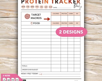 Protein Tracker, Daily Macro Tracker For Weight Loss & Muscle Building, Food Log, Printable PDF, high protein food tracker, nutrition plan