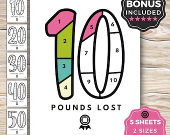 Weight Loss Tracker Coloring Page, Printable Journal for Fitness Goals, Progress Tracker for Weight Loss, 10,20,30,40,50 Pounds Lost PDF