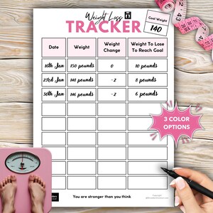 Weekly Minimalistic Weight Loss Tracker Journal Log Printable A4, US Letter, Half, A5 Sizes, PDF, JPEG, Digital Download, Editable Templates