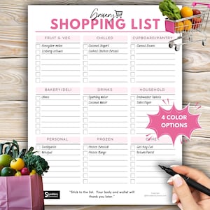 Grocery Shopping List, Aesthetic Printable with Sections, Weekly Planner, Budget Tracker, Easy Meal Prep, Editable Template, PDF Digital