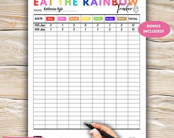 Eat the Rainbow Tracker, Printable Healthy Eating Chart, Nutrition Checklist, Fun Food Tracker, Fruit and Veggie Challenge PDF Download