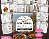 Mediterranean Diet Meal Planner, Healthy Eating Guide, Grocery List, 4-Week Meal Plan, Nutrition Tips, Food List Posters, Diet Printables