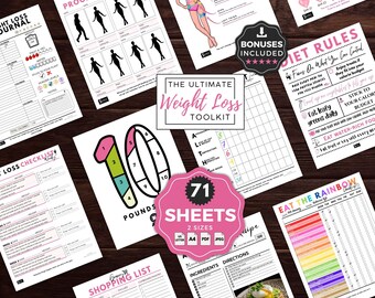 Weight Loss Journal, Weight Loss Planner Printable, Weight Loss Journey Tracker PDF, Fitness Planner, Meal & Food Diary, Grocery List