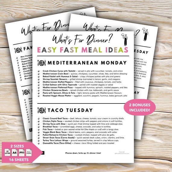 Go To Meal List, Easy Recipe Ideas for Thematic Meals, Editable Monthly Meal Plan, Dinner Ideas for Busy Families, Editable Meal Plan PDF
