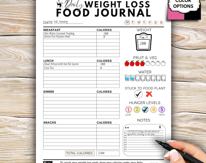 Editable Food Diary | Printable Food Journal | Diet Log | Daily Food ...