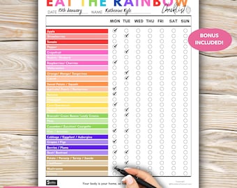 Eat the Rainbow Checklist Printable, Nutrition Tracker, Healthy Food Chart, Healthy Meal Planner, nutrition chart download, food list PDF