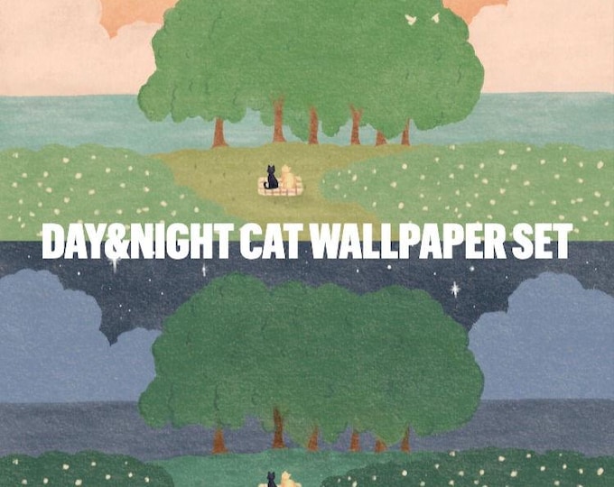 Featured listing image: Ghibli Inspired Cozy Day and Night Wallpaper Bundle 4K Cottagecore Lofi Aesthetic Digital Backgrounds for Desktop and iPad Instant Download