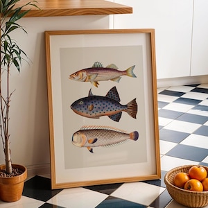 Fisch Illustration Küche Illustration Print: Retro Fischer Poster Set (Digitaler Download)