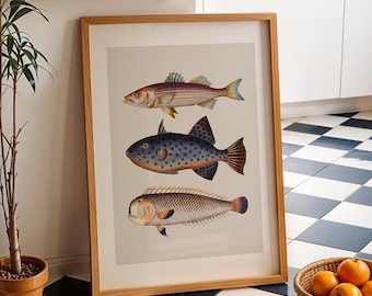 Fish Illustration Kitchen Art Print: Retro Fisherman Decor (Digital Download)