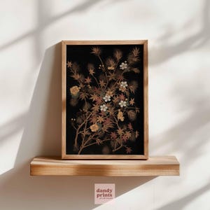 Impresión botánica Japandi: Arte floral oscuro japonés retro (descarga digital)