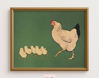 vintage kitchen wall art | printable | chicken | instant download | cottagecore decor | farmhouse kitchen | animal prints instant download